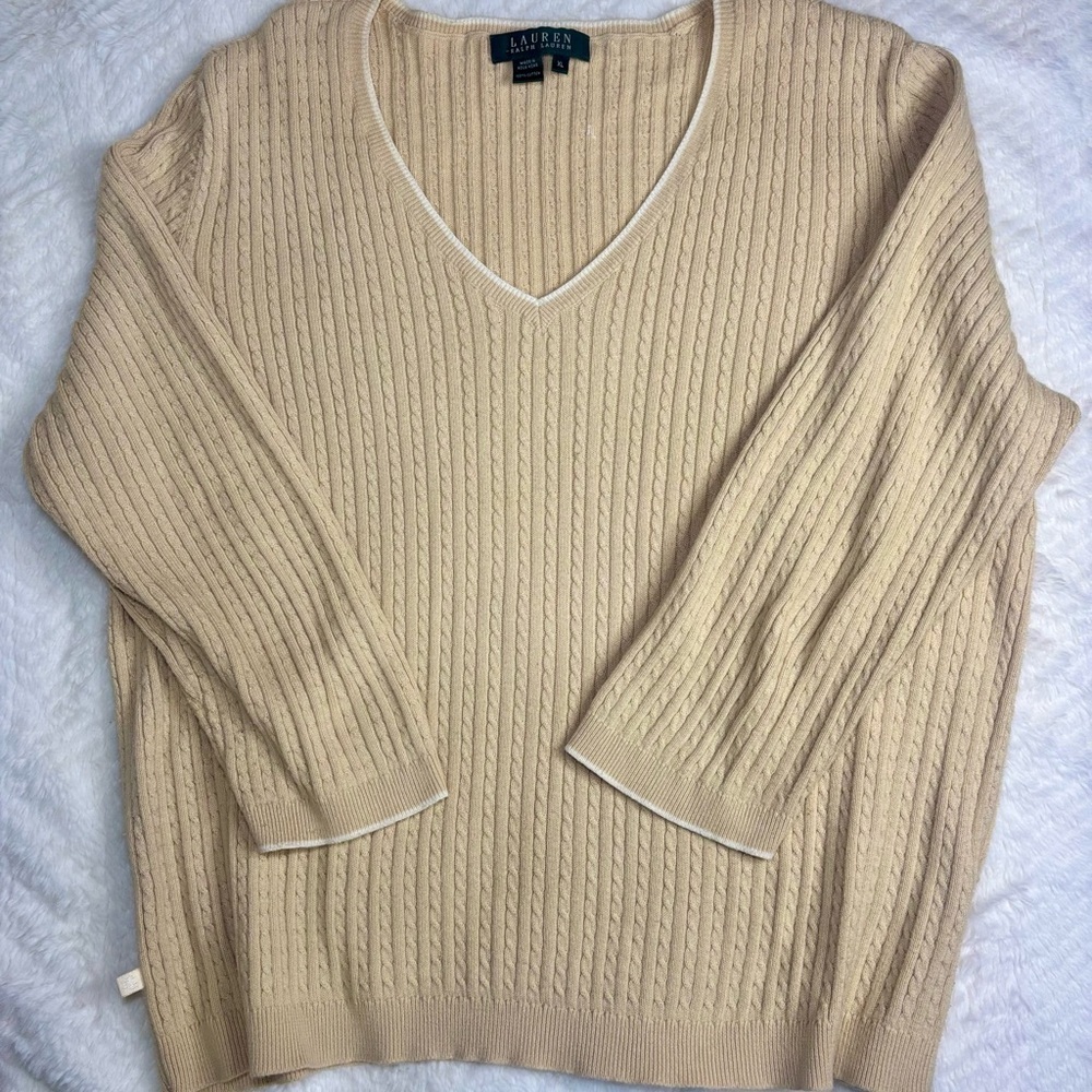 Ralph Lauren Women's Tan V-Neck Sweater